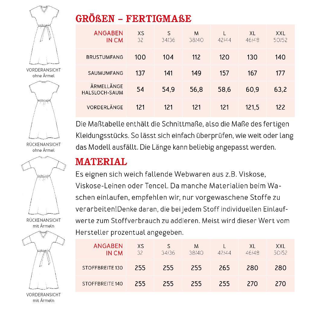 Papierschnittmuster langes Kleid mit V Frau Iva XS-XXL